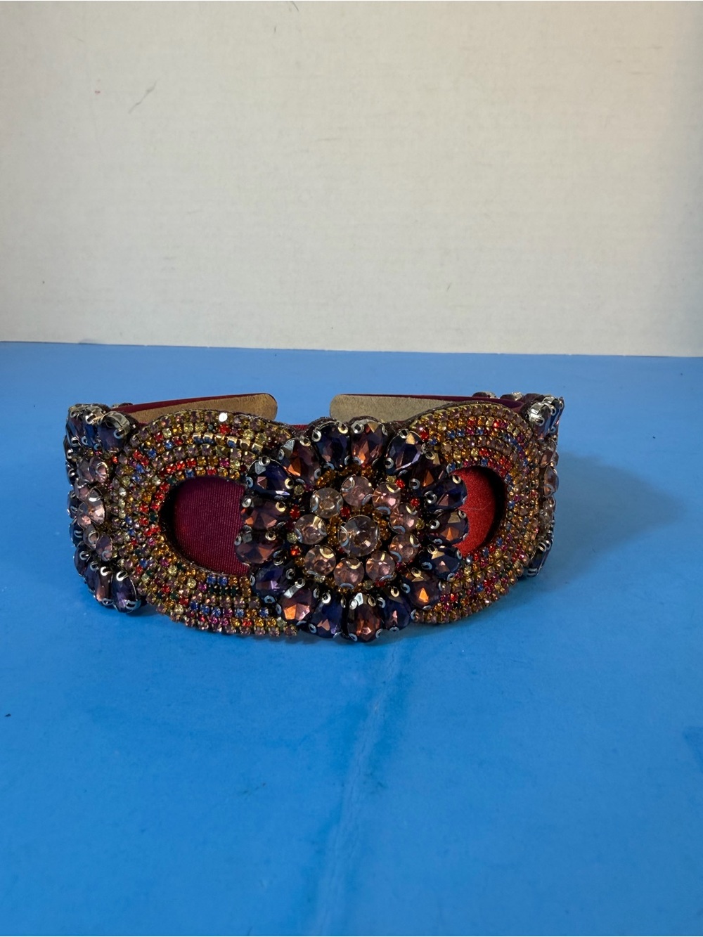 Embellished Maroon Crystal Statement Cuff - Women Accessories